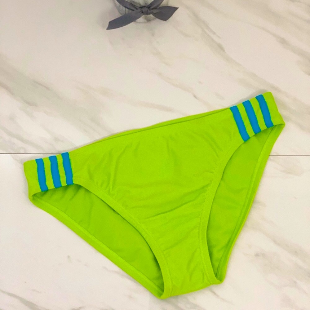 Adidas Neon Lime Green/Aqua Stripe Bikini Bottoms Sz S